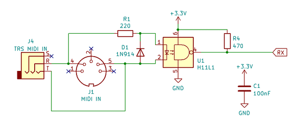 Recommended MiniDexed MIDI input circuit