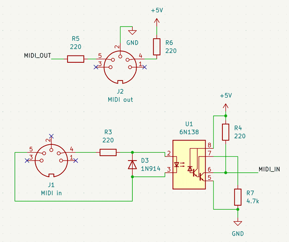 Schematic for Arduino MIDI I/O