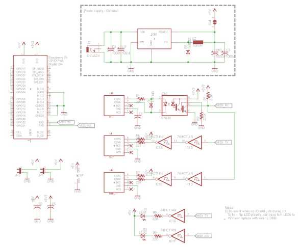 Reference schematic for MIDI thru/out