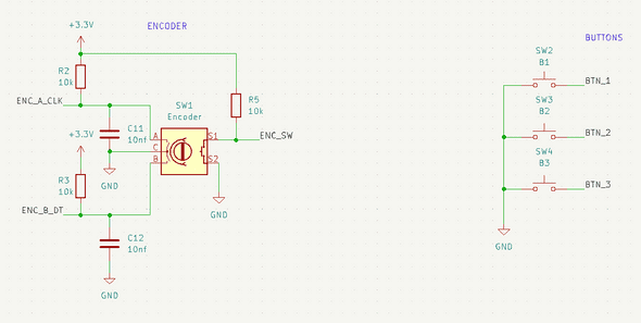 Schematic for the buttons and encoder