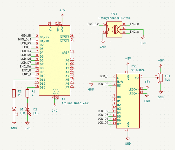 Schematic for Arduino, LCD, and encoder