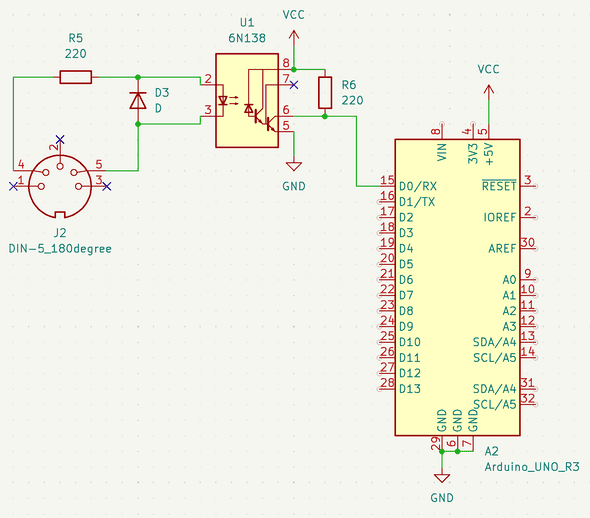 Schematic of MIDI in circuit